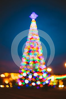 Defocused Blue Bokeh Background Effect. Design Backdrop. New Year Boke Lights