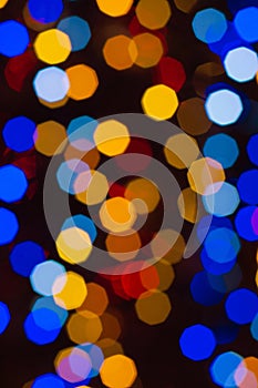 Defocused Blue and Gold abstract bokeh lights background.