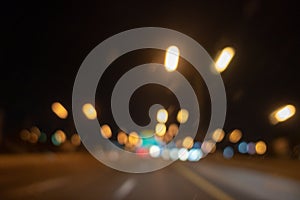 Defocused bokeh blurry lights. Abstract blur defocus bokeh background of car light glowing or Illuminate at night as