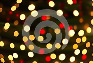 Defocused Christmas tree. Defocused Lights. Christmas tree background
