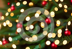 Defocused Christmas tree. Defocused Lights. Christmas tree background