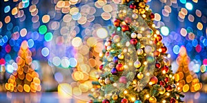 Defocused Christmas tree with lights photo