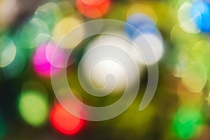 Defocused colorful Christmas holiday decorations, abstract blurry bokeh background effect