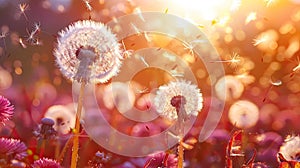 Defocused Field of Dandelions with Flying Seeds - A Concept of Freedom and Allergy