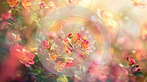 Defocused Floral Fantasy A romantic blur of vibrant greens delicate pinks and sunny yellows conjures images of a