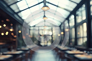 Abstract Blur Restaurant Interior with Dining Tables photo