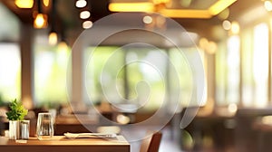 Abstract Blur Restaurant Interior with Dining Tables photo