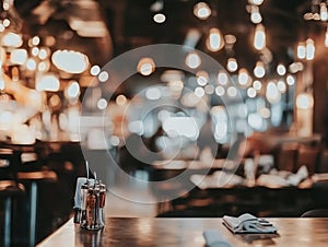 Abstract Blur Restaurant Interior with Dining Tables photo