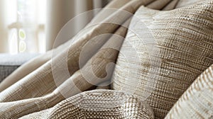 Defocused lightcolored fabric with a subtle woven design exuding a warm and inviting feel in a polished setting.