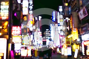 defocused picture of a night street in Tokio, Japan