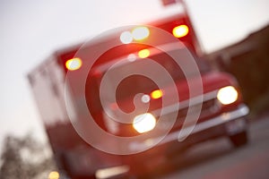 Defocused shot of ambulance on a city street