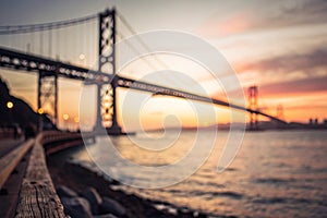 Defocused sunset bridge abstract background photo