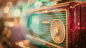 Defocused vintage radios tered and fading into the background evoke a sense of nostalgia for the golden age of radio