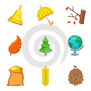 Defoliation icons set, cartoon style