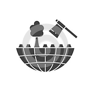 Deforestation black glyph icon. Environmental problems. Sign for web page, app. UI UX GUI design element