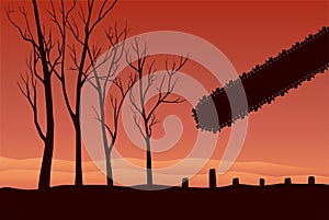 Deforestation - cutting trees and chainsaw photo