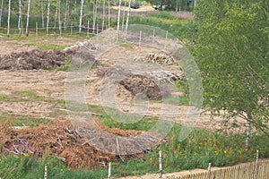 Deforestation and deforesting for the construction of a house on a construction site