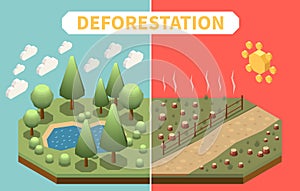 Deforestation Isometric Composition