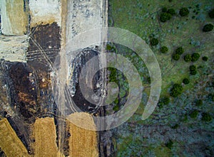 Deforestation Mania of Construction from Nature Green Lush Country side to Destroyed stripped landscape photo