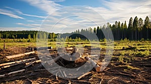 Deforested area with stumps and discarded trees