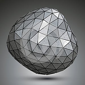 Deformed metallic object created from triangles, spatial geometrical element.