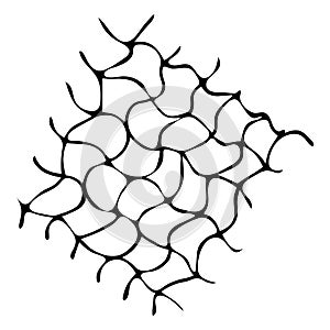 Deformed, warped, distorted hand drawn lattice, fishing net, trellis, grating texture, pattern. Black and white vector background