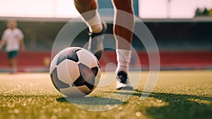 With a deft touch, the footballer brings the ball under command. Generative AI photo