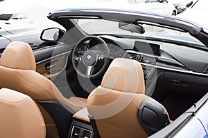 Deggendorf, Germany - 23. APRIL 2016: interior of a 2016 BMW 4 Series Convertible during the luxury cars presentation in Deggendo