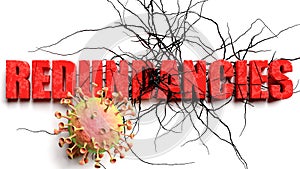 Degradation and redundancies during covid pandemic, pictured as declining phrase redundancies and a corona virus to symbolize photo