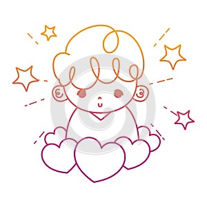 Degraded line cute boy child with hearts and stars photo