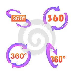 Degree 360 icons set cartoon vector. Rotation three hundred sixty degree