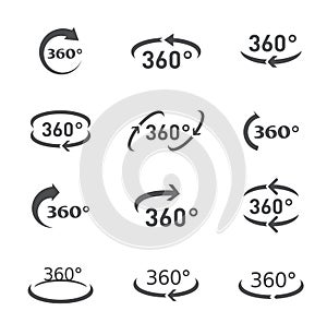 360 degree circular rotation. Set Vector icons and web button. COLLECTION OF ICONS