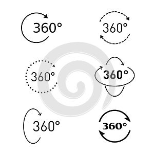 360 degree circular rotation. Set Vector icons and web button. COLLECTION OF ICONS