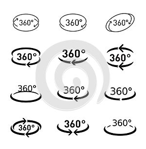 360 degree circular rotation. Set Vector icons and web button. COLLECTION OF ICONS