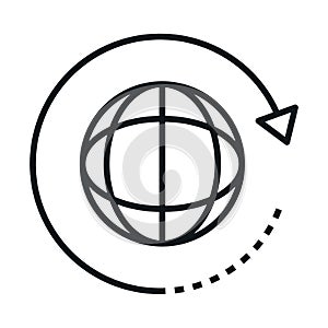 360 degree earth globe virtual rotation linear style icon design