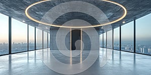 A 360-degree HDRI environment map with an abstract spherical panorama background and an interior light source