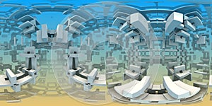 360 degree labyrinth, abstract virtual Puma Punku idea concept, equirectangular projection, environment map. HDRI spherical photo
