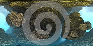 360 degree nanoparticle clusters, equirectangular projection, environment map. Spherical panorama