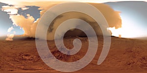 360 degree panorama of the massive dust storm sweeping across surface of Mars. Martian Landscape, environment HDRI map. photo