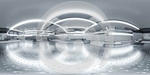 360 degree panorama of modern futuristic technology station space ship sci-fi laboratory. 3d render illustration hdr photo