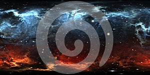 360 degree space nebula panorama, equirectangular projection, environment map. HDRI spherical panorama. Space background photo