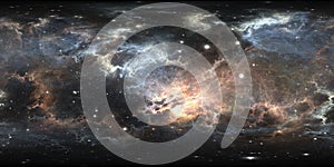 360 degree space nebula panorama, equirectangular projection, environment map. HDRI spherical panorama. Space background