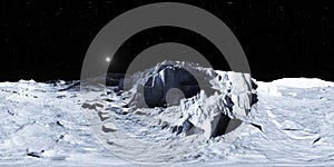 360 degree view from Earth`s Moon, equirectangular projection, environment map. HDRI spherical panorama. Space background