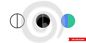 180 degrees icon of 3 types color, black and white, outline. Isolated vector sign symbol