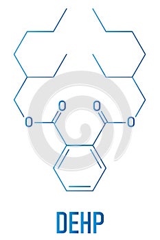 DEHP, diethylhexyl phthalate, dioctyl phthalate, DOP plasticizer molecule. Skeletal formula.