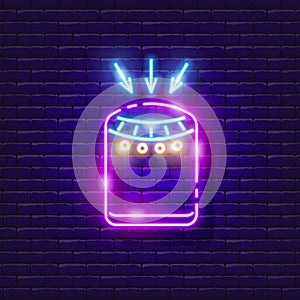 Dehumidifier neon sign. Vector illustration for design. Air conditioning equipment. Home appliances concept