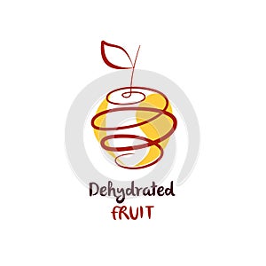 Dehydrate fruit logo. Abstract spiral inside silhouette apple. C