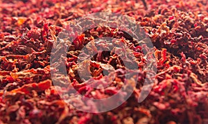 Dehydrated beetroot flakes shooted close-up photo