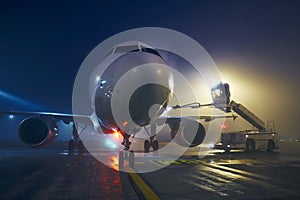 Deicing of airplane before flight