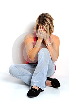 Dejected Woman Sitting on Floor